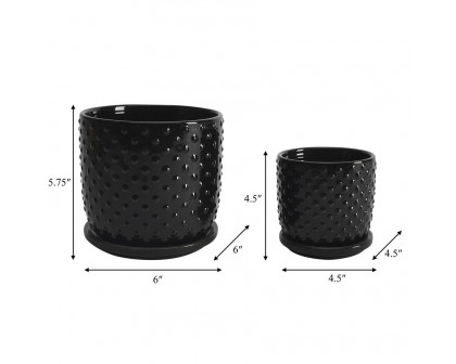 Sagebrook 5"/6" Tiny Dots Planters With Saucer (Set Of 2) - Black