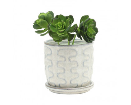 Sagebrook - 5"/6" Wiggly Ceramic Planters With Saucer (Set Of 2) in Beige