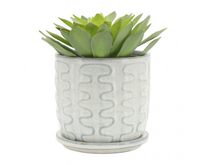 Sagebrook - 5"/6" Wiggly Ceramic Planters With Saucer (Set Of 2) in Beige