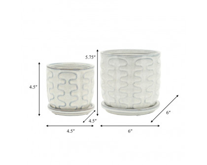 Sagebrook - 5"/6" Wiggly Ceramic Planters With Saucer (Set Of 2) in Beige