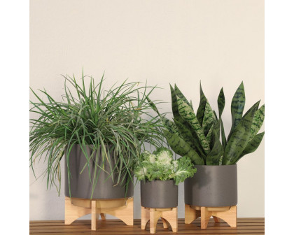 Sagebrook 5" Planter With Wood Stand - Matte Gray