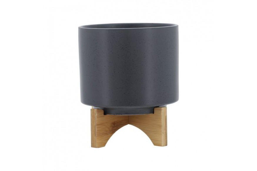 Sagebrook™ 8" Planter With Wood Stand - Matte Gray