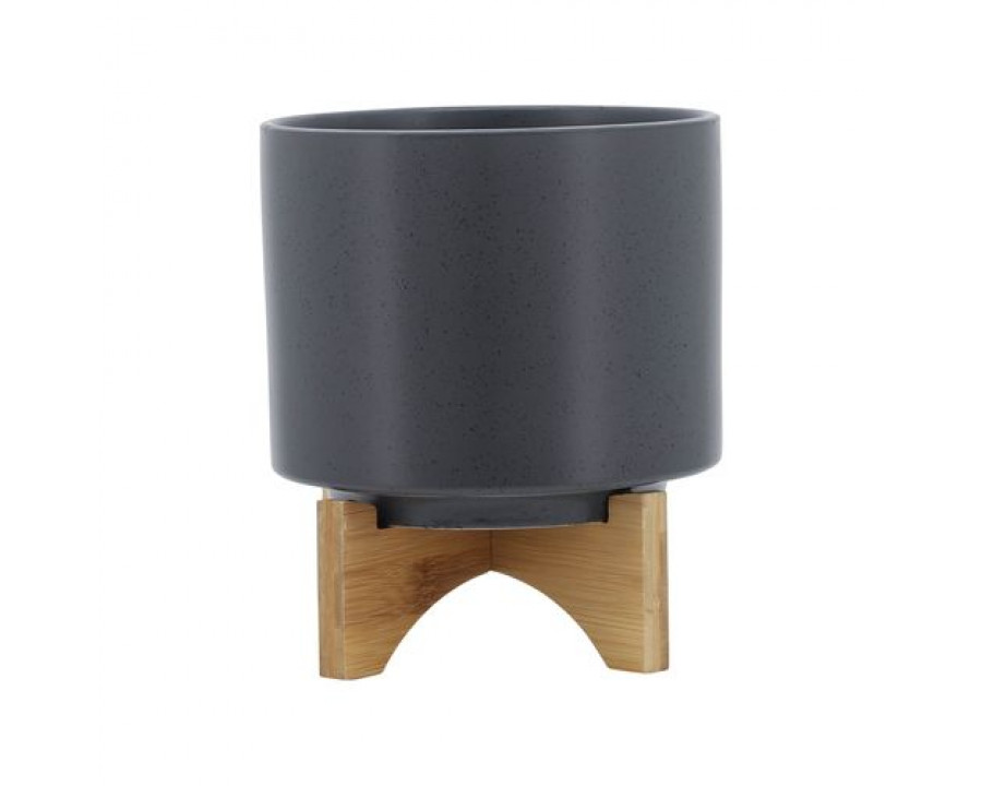 Sagebrook 8" Planter With Wood Stand - Matte Gray