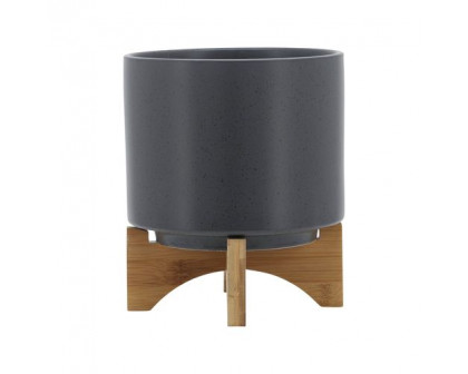 Sagebrook™ 8" Planter With Wood Stand - Matte Gray