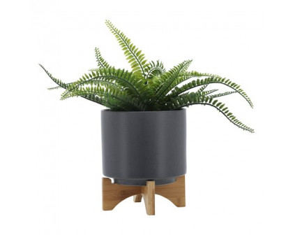 Sagebrook™ 8" Planter With Wood Stand - Matte Gray