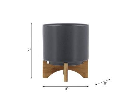 Sagebrook™ 8" Planter With Wood Stand - Matte Gray