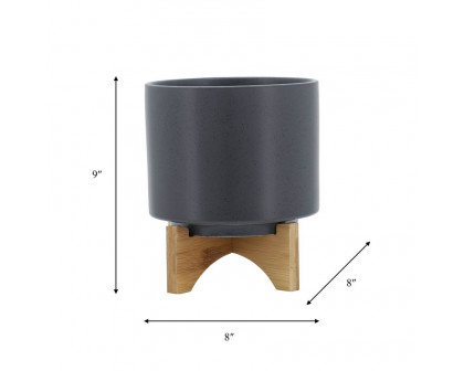 Sagebrook™ 8" Planter With Wood Stand - Matte Gray