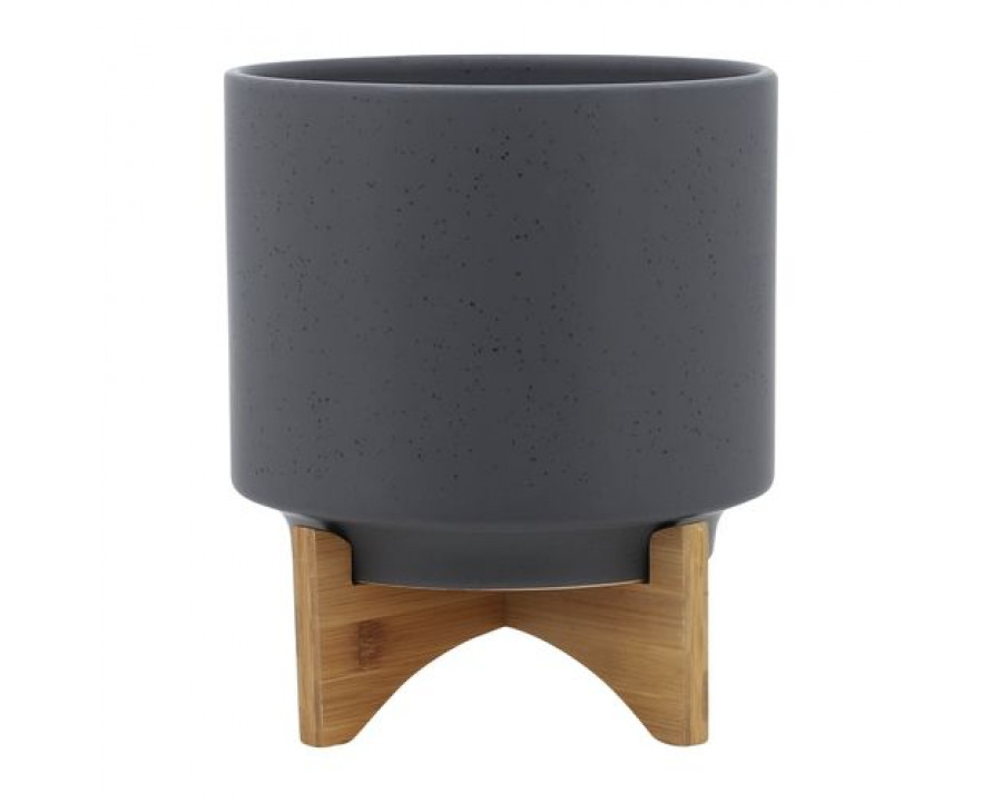 Sagebrook 10" Planter With Wood Stand - Matte Gray