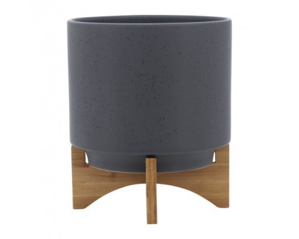 Sagebrook 10" Planter With Wood Stand - Matte Gray