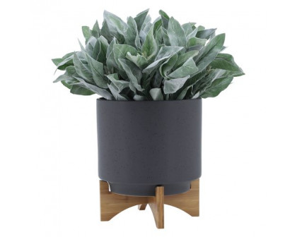 Sagebrook 10" Planter With Wood Stand - Matte Gray