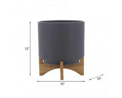 Sagebrook 10" Planter With Wood Stand - Matte Gray