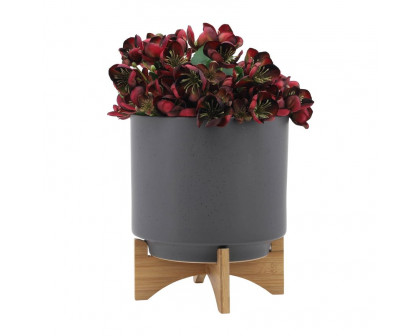 Sagebrook 8"/10" Planters With Wood Stand (Set Of 2) - Matte Gray