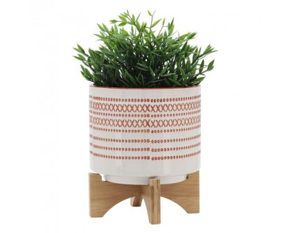 Sagebrook 8" Aztec Planter With Wood Stand - Orange