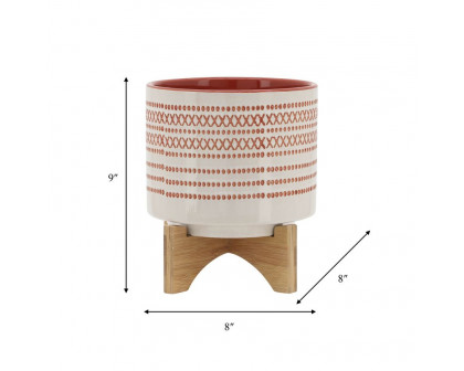 Sagebrook 8" Aztec Planter With Wood Stand - Orange