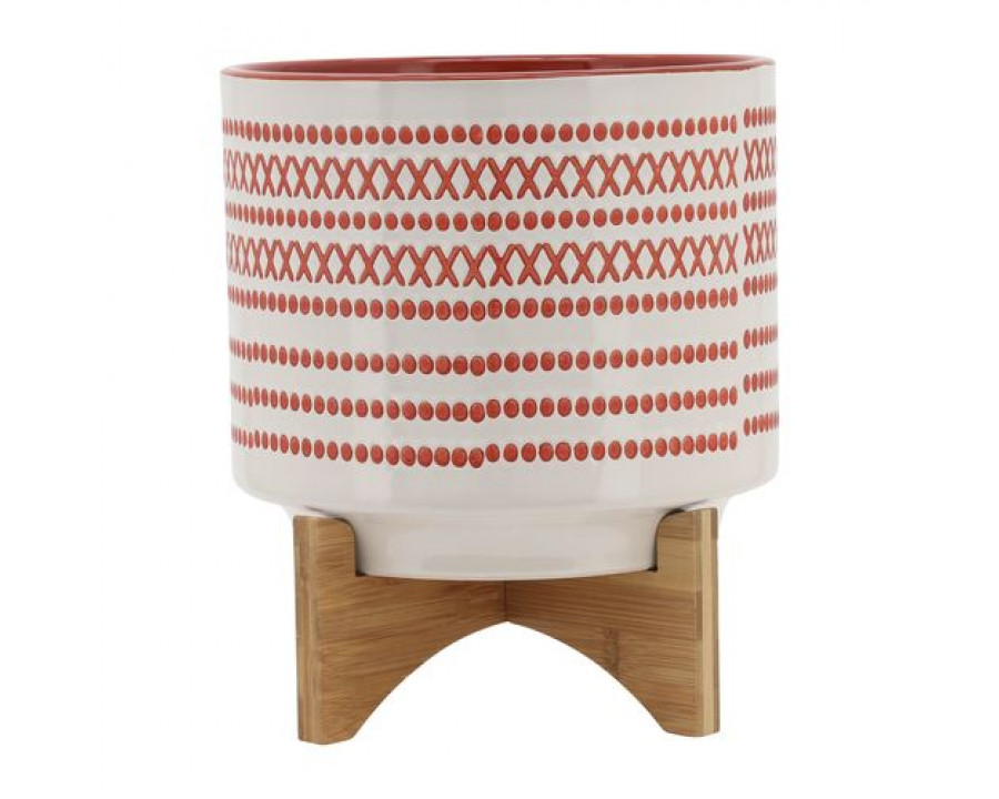 Sagebrook 10" Aztec Planter With Wood Stand - Orange