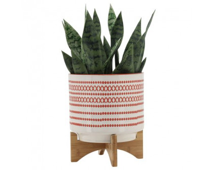 Sagebrook 10" Aztec Planter With Wood Stand - Orange