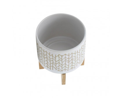 Sagebrook - 8" Chevron Planter With Wood Stand in Beige