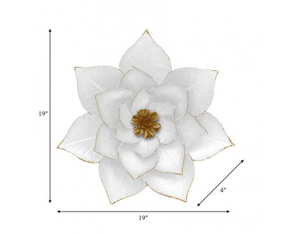 Sagebrook Metal Large Lotus Wall Decor - White/Gold