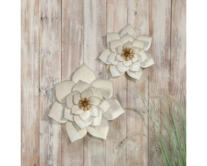 Sagebrook Metal Large Lotus Wall Decor - White/Gold