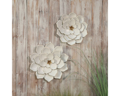 Sagebrook - Metal Multi-Layer Flower Wall Decor in White/Gold