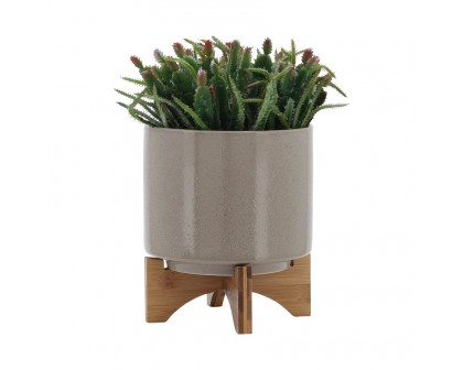 Sagebrook 8" Planter With Wood Stand - Beige