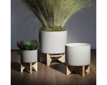 Sagebrook 8" Planter With Wood Stand - Beige