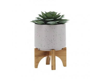 Sagebrook™ 5" Planter With Wood Stand - Matte Beige