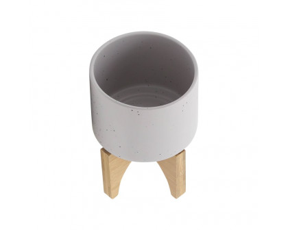 Sagebrook™ 5" Planter With Wood Stand - Matte Beige