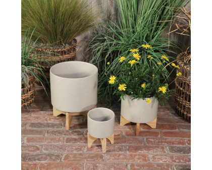 Sagebrook™ 5" Planter With Wood Stand - Matte Beige