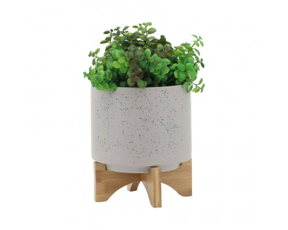 Sagebrook™ 8" Planter With Wood Stand - Matte Beige