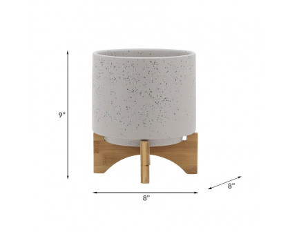 Sagebrook™ 8" Planter With Wood Stand - Matte Beige