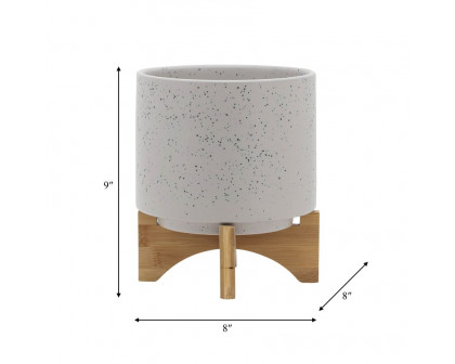 Sagebrook™ 8" Planter With Wood Stand - Matte Beige