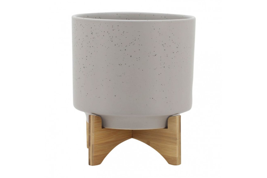 Sagebrook™ 10" Planter With Wood Stand - Matte Beige