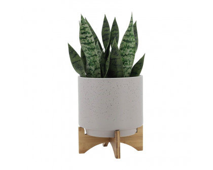 Sagebrook™ 10" Planter With Wood Stand - Matte Beige