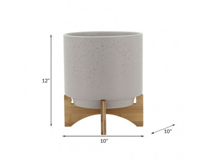 Sagebrook™ 10" Planter With Wood Stand - Matte Beige