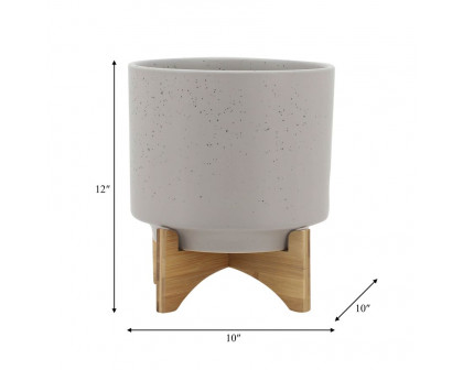 Sagebrook™ 10" Planter With Wood Stand - Matte Beige