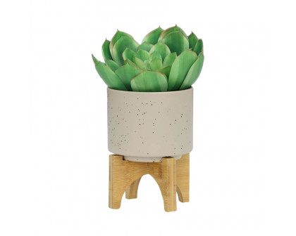 Sagebrook 5"/8" Planters With Wood Stand (Set Of 2) - Matte Beige