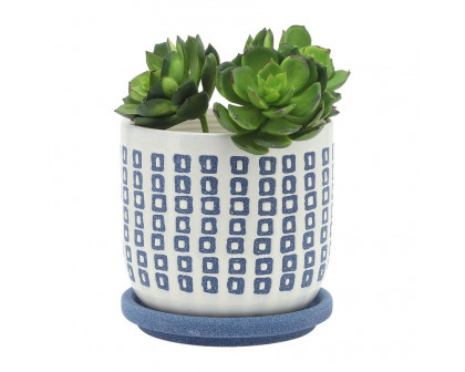 Sagebrook 5" Tiny Squares Planter With Saucer - Blue