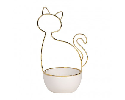 Sagebrook - 10" Cat Trinket Tray in White