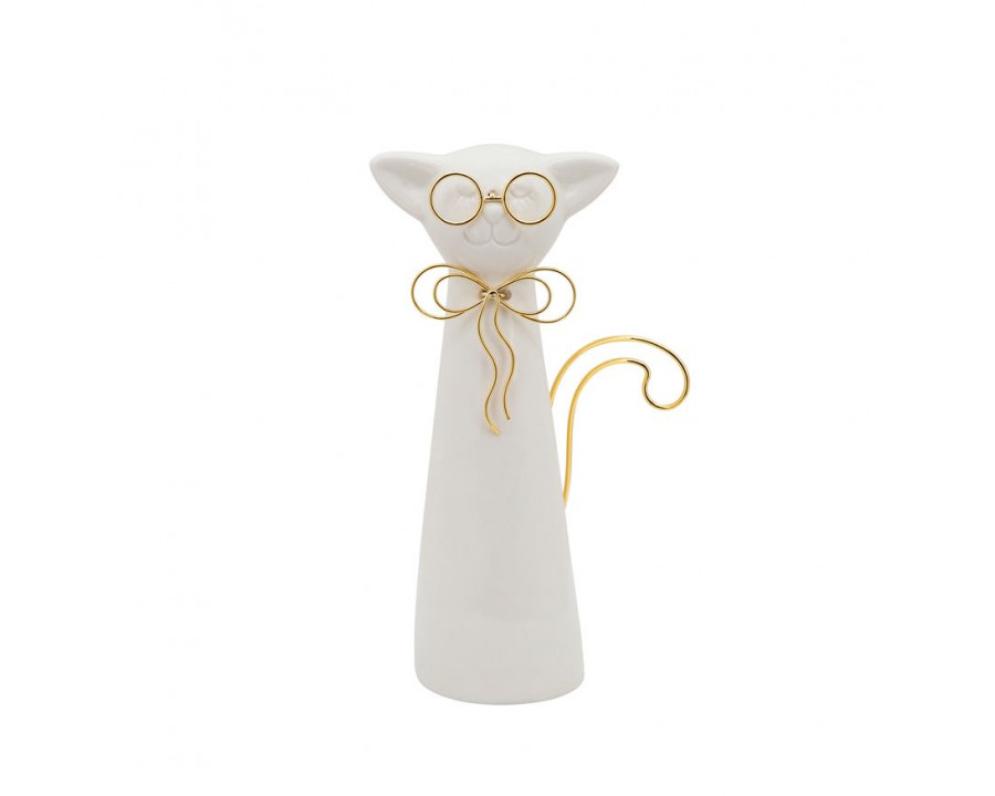 Sagebrook 8" Cat With Glasses Decor - White