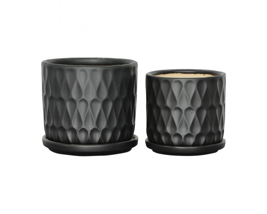 Sagebrook 6" Teardrop Planters with Saucer (Set Of 2) - Black