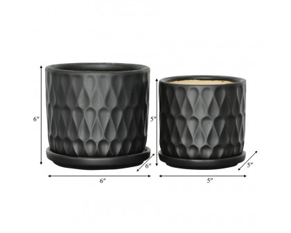 Sagebrook 6" Teardrop Planters with Saucer (Set Of 2) - Black