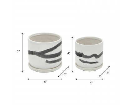 Sagebrook 6" Painted Planters with Saucer (Set Of 2) - White