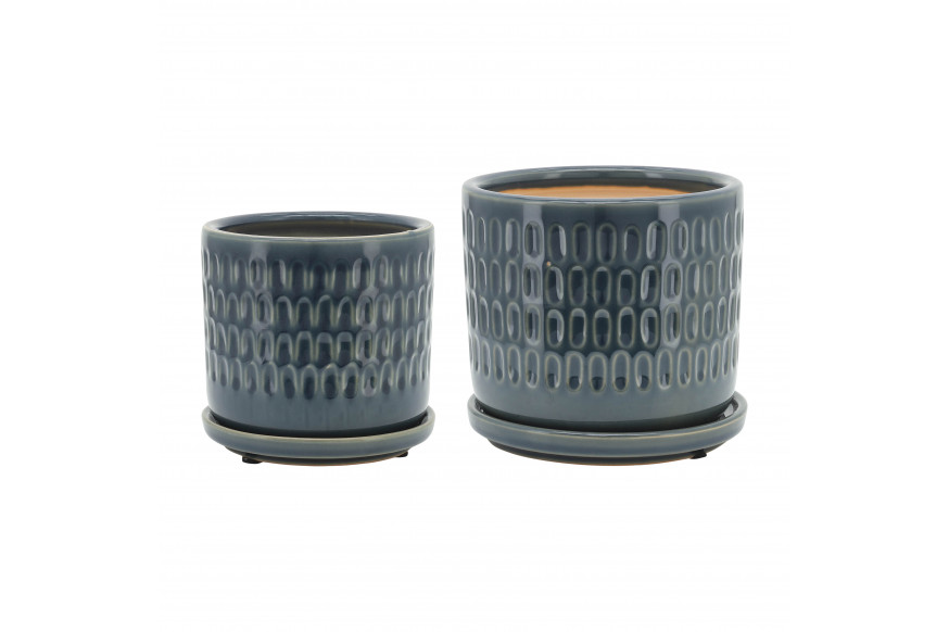 Sagebrook™ 6" Dimpled Planters with Saucer (Set Of 2) - Blue