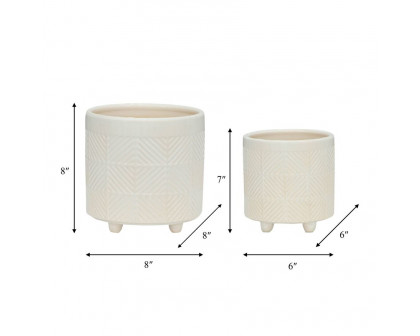 Sagebrook 6"/8" Textured Planters (Set Of 2) - Shiny White