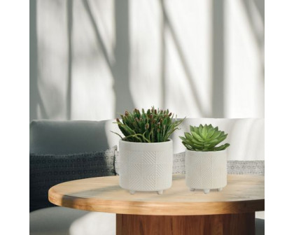 Sagebrook 6"/8" Textured Planters (Set Of 2) - Shiny White