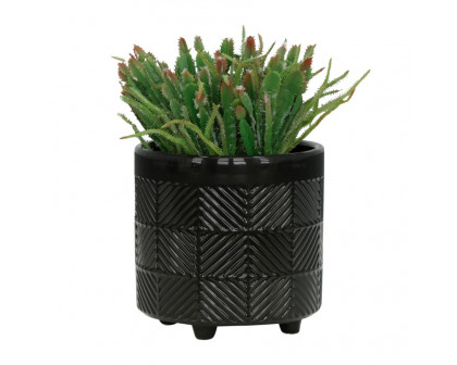 Sagebrook 6"/8" Textured Planters (Set Of 2) - Shiny Black