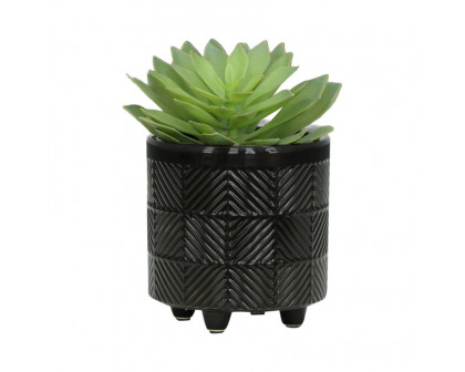 Sagebrook 6"/8" Textured Planters (Set Of 2) - Shiny Black