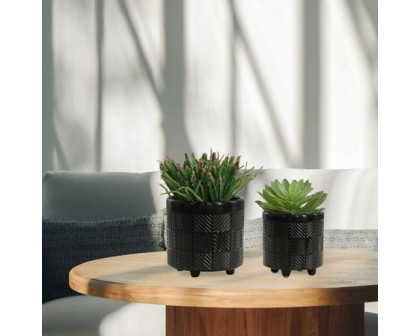 Sagebrook 6"/8" Textured Planters (Set Of 2) - Shiny Black