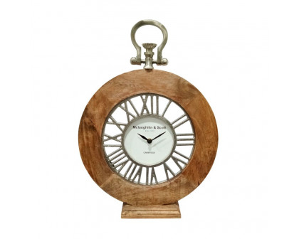 Sagebrook 16" Mango Wood Round Table Clock